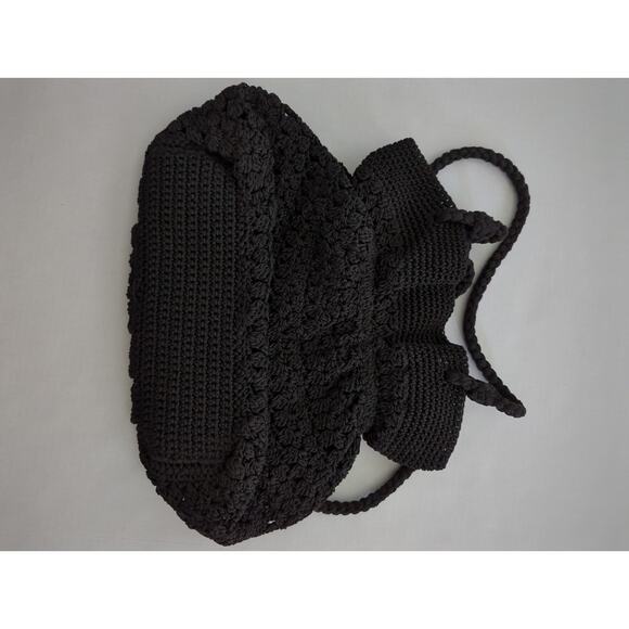 Lina Black Ruffle Top Crocheted ShoulderHobo hand bag Fully Lined 14 x 1 2x 4 - Picture 7 of 7